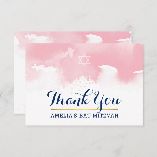 有難うバルミツワースモダンターのピンク サンキューカード (正面/裏面)