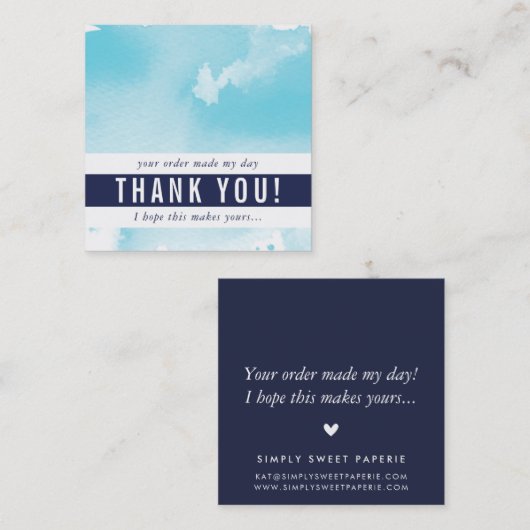 有難うモダンシンプル水の青クール色 スクエア名刺 (正面/裏面)