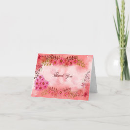 有難う水彩の花とハート サンキューカード