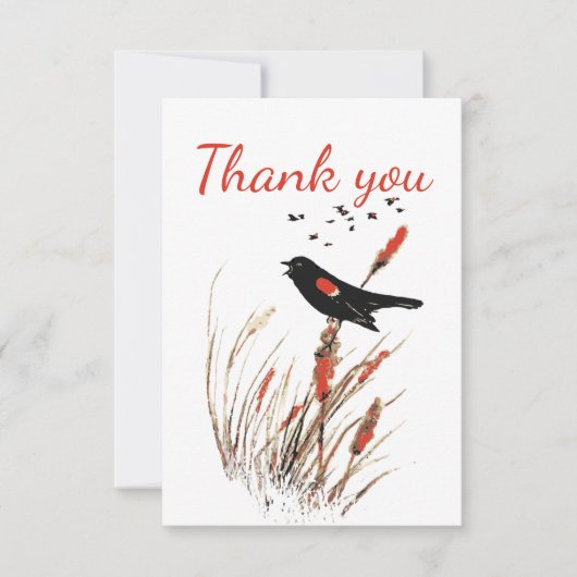 有難う水彩黒鳥の鳥の動物アート サンキューカード (正面)