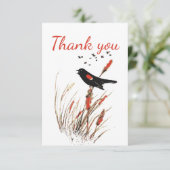 有難う水彩黒鳥の鳥の動物アート サンキューカード (スタンド正面)