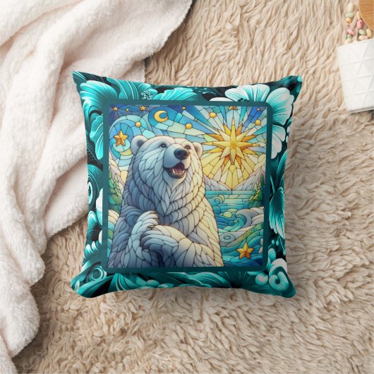 有難お洒落極ベアフェイクステンドグラス クッション (ブランケット)