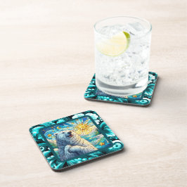 有難お洒落極ベアフェイクステンドグラス コースター