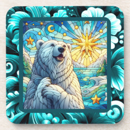 有難お洒落極ベアフェイクステンドグラス コースター