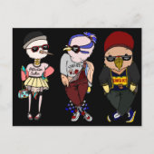 服おもしろいを着た黒鳥イラストレーション ポストカード (正面)