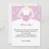 服のサンキューカードのブライダルシャワーの薄紫のダマスク織 サンキューカード (正面)