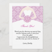 服のサンキューカードのブライダルシャワーの薄紫のダマスク織 サンキューカード (正面/裏面)