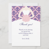 服のダマスク織のサンキューカードのピンクの濃紺 サンキューカード (正面)