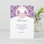 服のダマスク織のサンキューカードのピンクの濃紺 サンキューカード (スタンド正面)