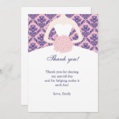 服のダマスク織のサンキューカードのピンクの濃紺 サンキューカード (正面/裏面)