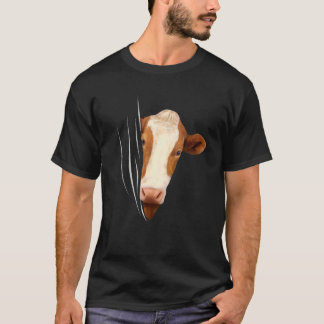 服の中から見上げる牛の芸術作品 牛飼い Tシャツ
