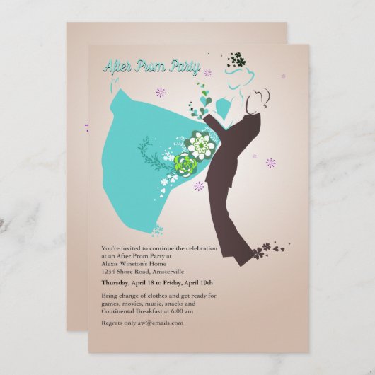 服を着せられたカップルの(青い)招待状 招待状 (正面/裏面)