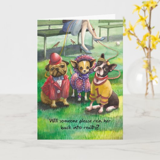 服を着せられた犬-おもしろいな誕生日 カード (黄色い花)