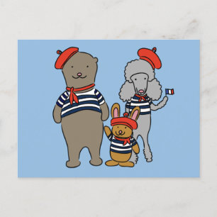 服を着たかわいい漫画フランスの動物 ポストカード