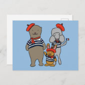 服を着たかわいい漫画フランスの動物 ポストカード (正面/裏面)