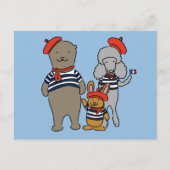 服を着たかわいい漫画フランスの動物 ポストカード (正面)