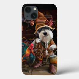服を着た犬と彼のペットの雄鶏 iPhone 13ケース