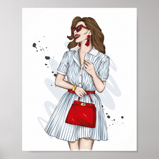 服を着た美しスタイリッシュい女の子とファッション ポスター (正面)