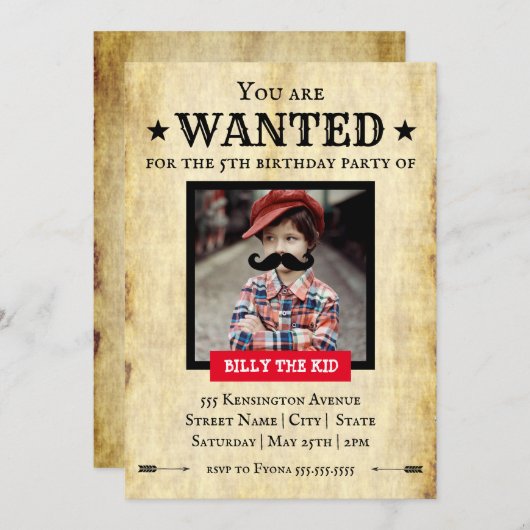 "望まれた"西部のスタイル|の誕生会です 招待状 (正面/裏面)