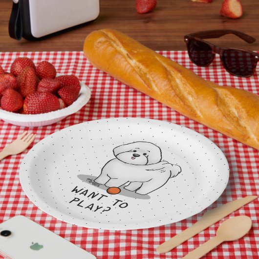 望み遊か？ボールかわいいビコンフリーズ犬 ペーパープレート (ピクニック)