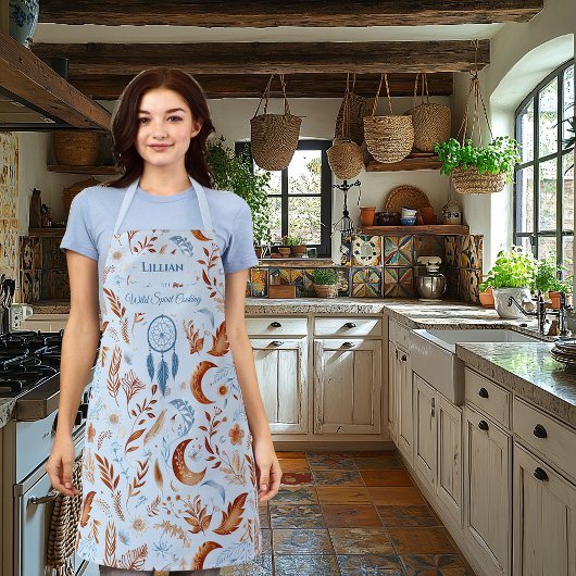 望峰シックなドリームキャッチャーとフローラル柄 エプロン