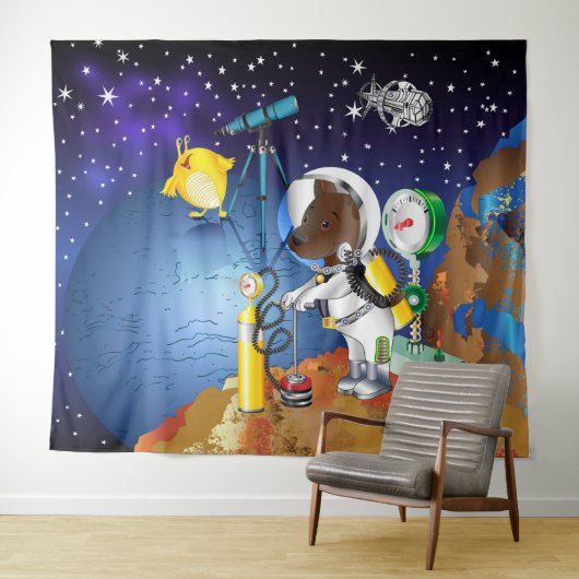 望遠鏡で宇宙の子犬とエイリアン タペストリー (インサイチュ(横))