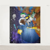 望遠鏡で宇宙の子犬とエイリアン タペストリー (正面)