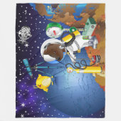 望遠鏡で宇宙の子犬とエイリアン フリースブランケット (正面)