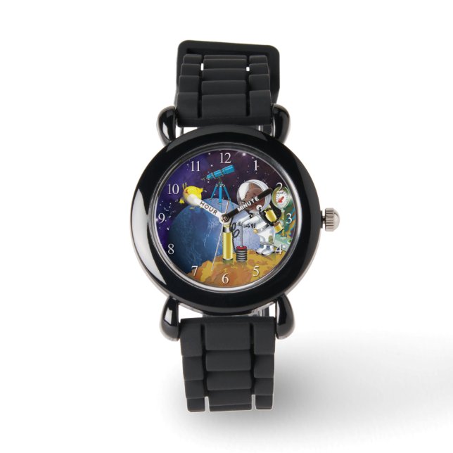 望遠鏡で宇宙の子犬とエイリアン 腕時計 (正面)