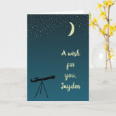 望遠鏡と夜空天文学をテーマにした カード (黄色い花)