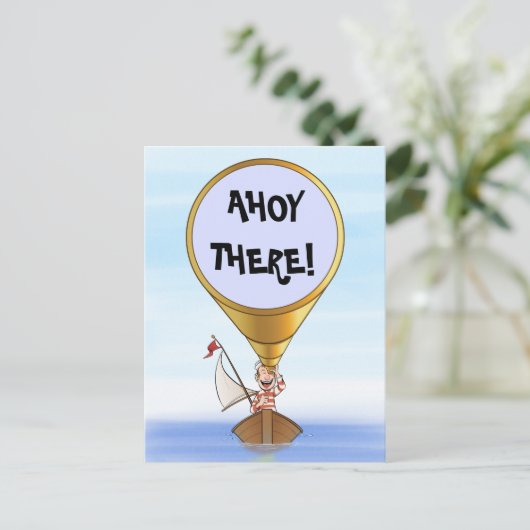 望遠鏡のあいさつをしたセーラー ポストカード (スタンド正面)