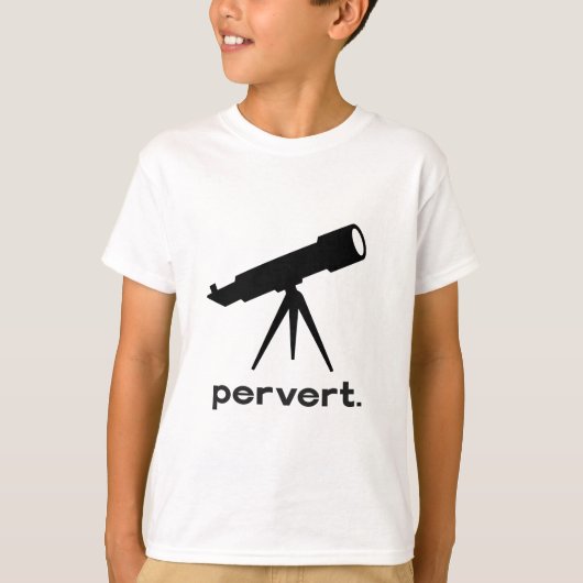 望遠鏡を持った変態 パロディ ユーモア Tシャツ (正面)