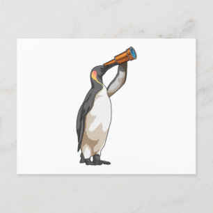 望遠鏡を持つペンギン ポストカード