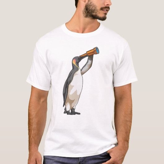 望遠鏡を持つペンギン Tシャツ (正面)