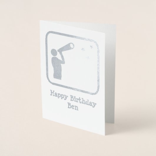 望遠鏡を持つ天文学者 – あなたの写真と文字 箔カード (正面)