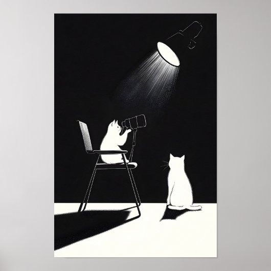 望遠鏡を持つ面白い猫 ポスター (正面)