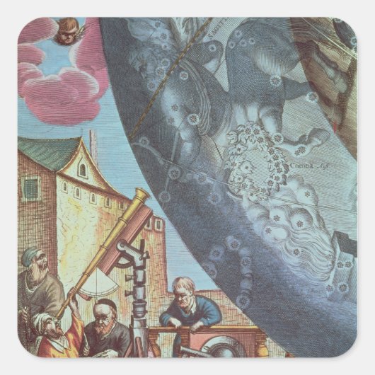 望遠鏡を通して見ている天文学者 スクエアシール (正面)