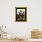 望遠鏡付き海壁に座っている親子 ポスター (キッチン)