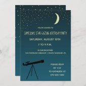 望遠鏡、天文学をテーマにした誕生日パーティー 招待状 (正面/裏面)