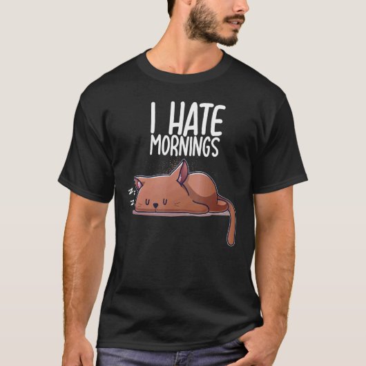 朝が苦手な眠い猫の子猫の睡眠と昼寝のコーヒー Tシャツ (正面)