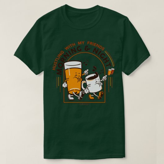 朝と夜の賑やかな Tシャツ (デザイン正面)