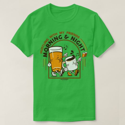 朝と夜の賑やかな Tシャツ (デザイン正面)