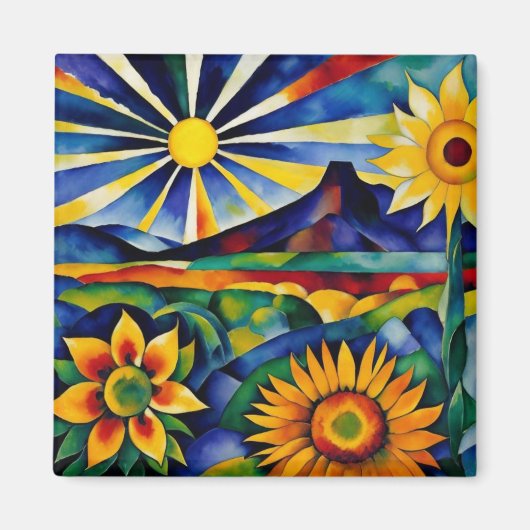 朝のひまわり マグネット (正面)