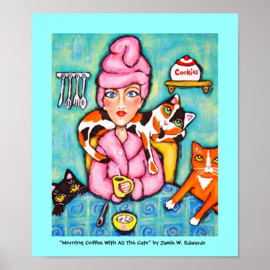 朝のコーヒーと猫たち ポスター (正面)