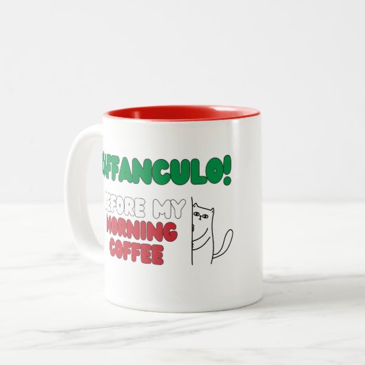 朝のコーヒーの前のVaffanculo -おもしろマグカップ ツートーンマグカップ (正面左)