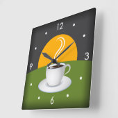 朝のコーヒーカップのカフェの正方形の柱時計 スクエア壁時計 (傾斜)