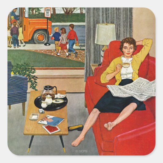 朝のコーヒー休憩 スクエアシール (正面)