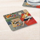 朝のコーヒー休憩 スクエアペーパーコースター (アングル)