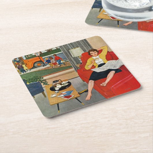 朝のコーヒー休憩 スクエアペーパーコースター (アングル)