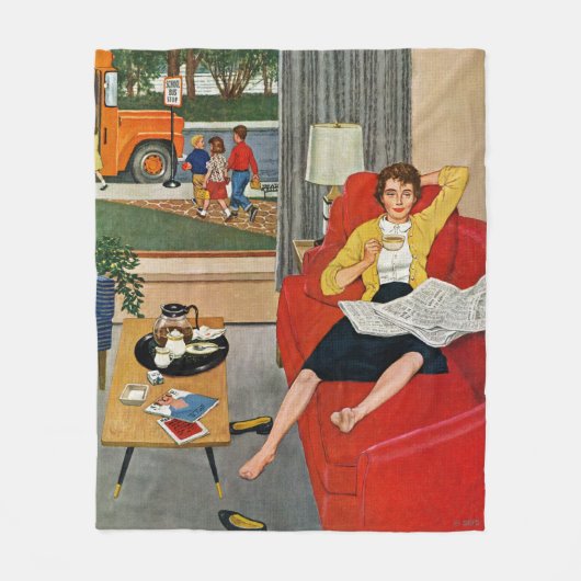 朝のコーヒー休憩 フリースブランケット (正面)